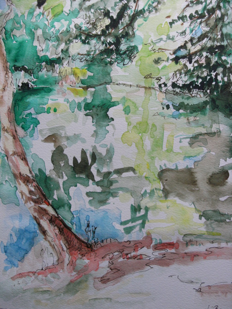 Roter-Baum-Wald-Weiher-Aquarell-Nadia-Baumgart