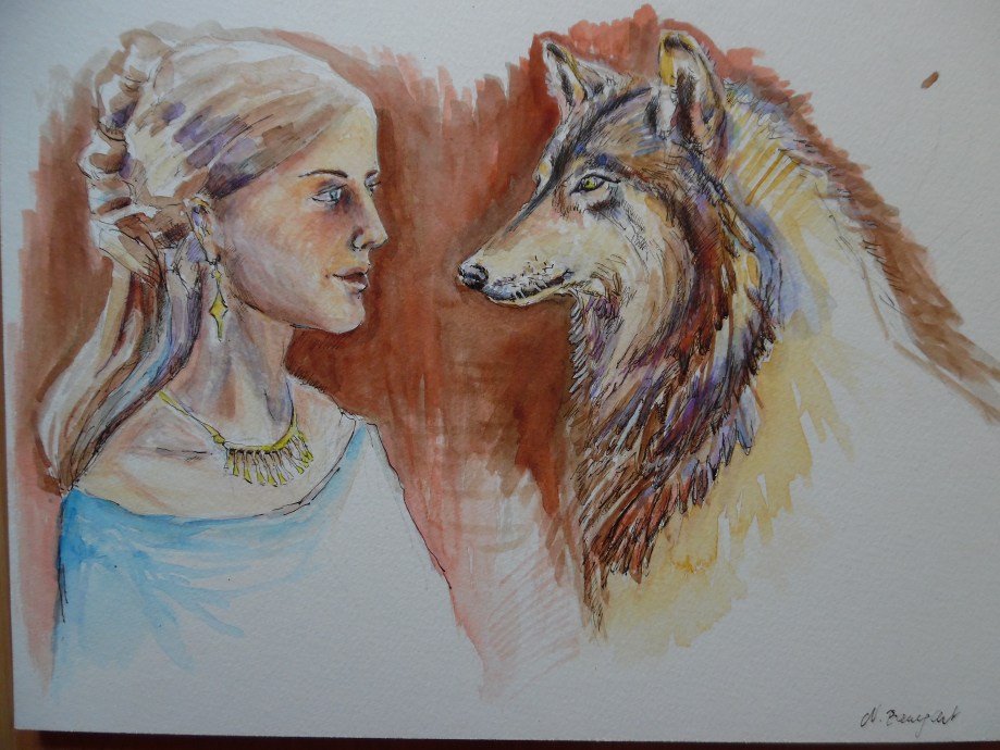 Rotkaeppchen-Wolf-Chaperon-rouge-loup-Aquarell-Watercolour-Nadia-Baumgart