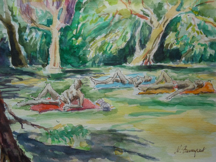 Nachmittag-im-Freibad-Opelbad-Wiesbaden-Aquarell-Watercolour-Nadia-Baumgart