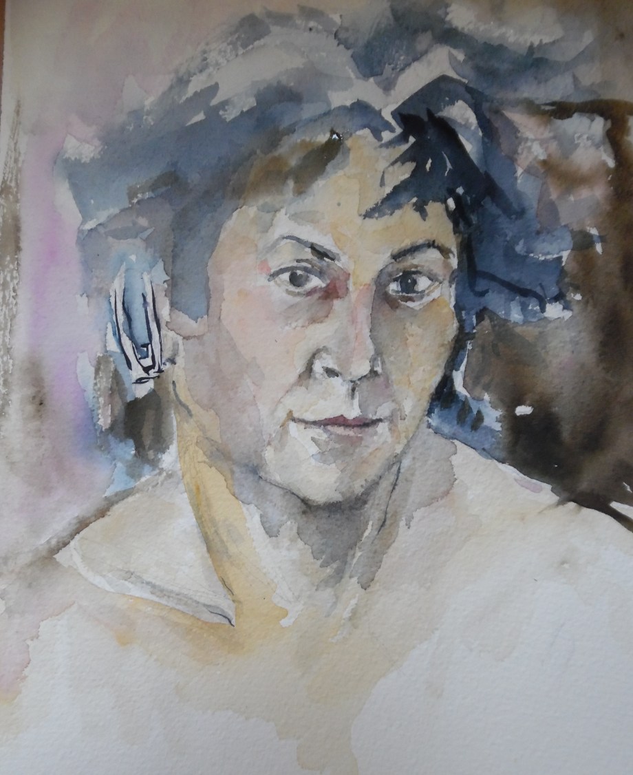 Selbstportrait-mit-Kopfhoerer-Aquarell-Nadia-Baumgart
