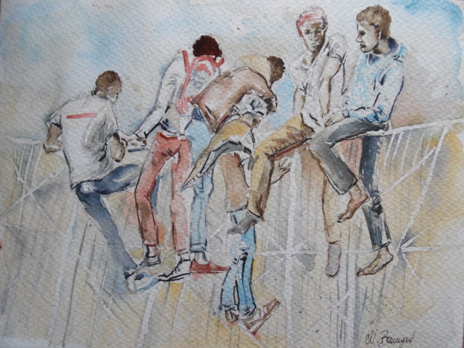 Flüchtlinge-Mellila-Marokko-Aquarell-Watercolour-Nadia-Baumgart