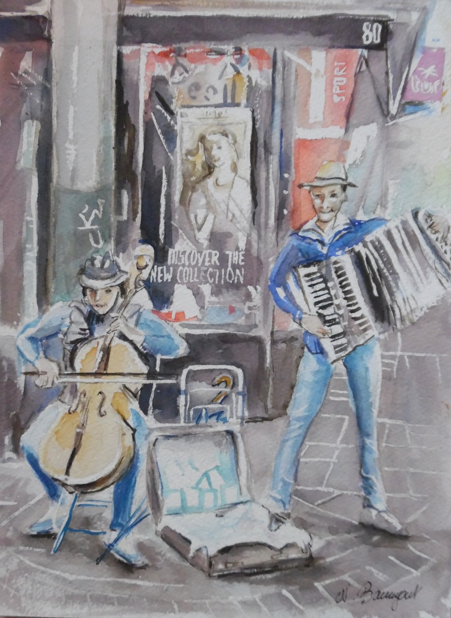 Straßenmusikanten-Wiesbaden-Aquarell-Watercolour-Nadia-Baumgart