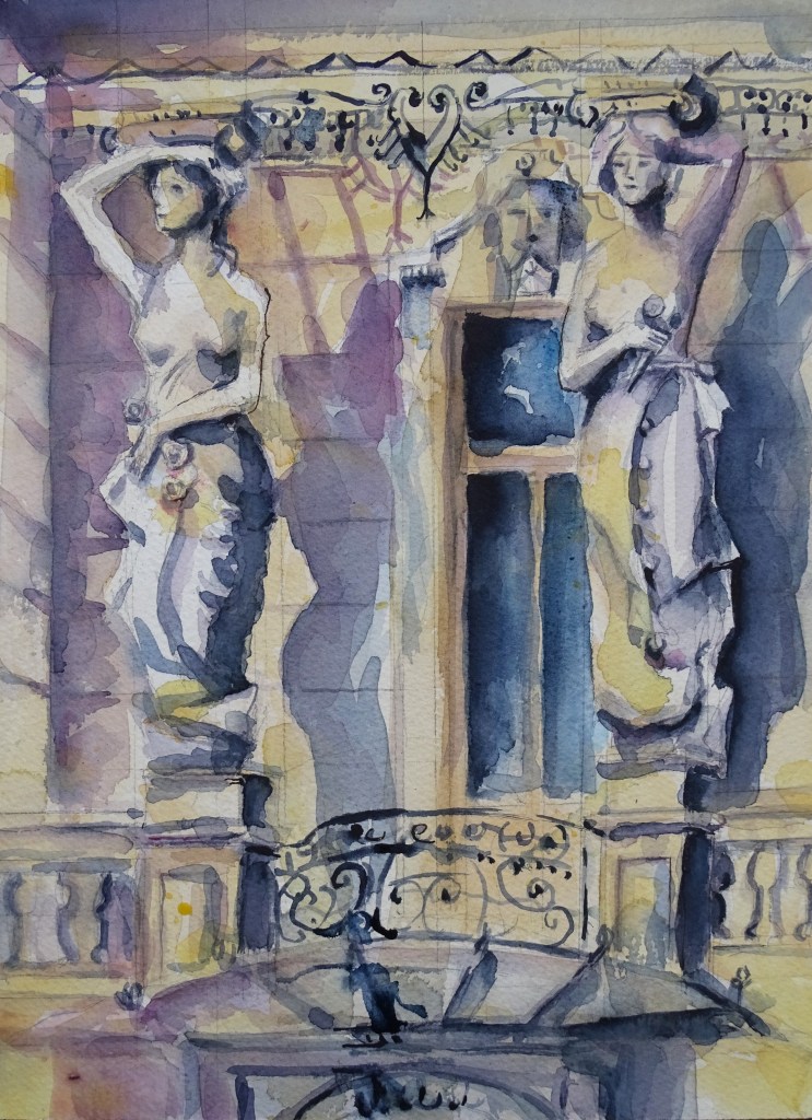 Villa-Karyatiden--Wiesbaden-Nerotal-Nadia-Baumgart-Aquarell-Watercolour