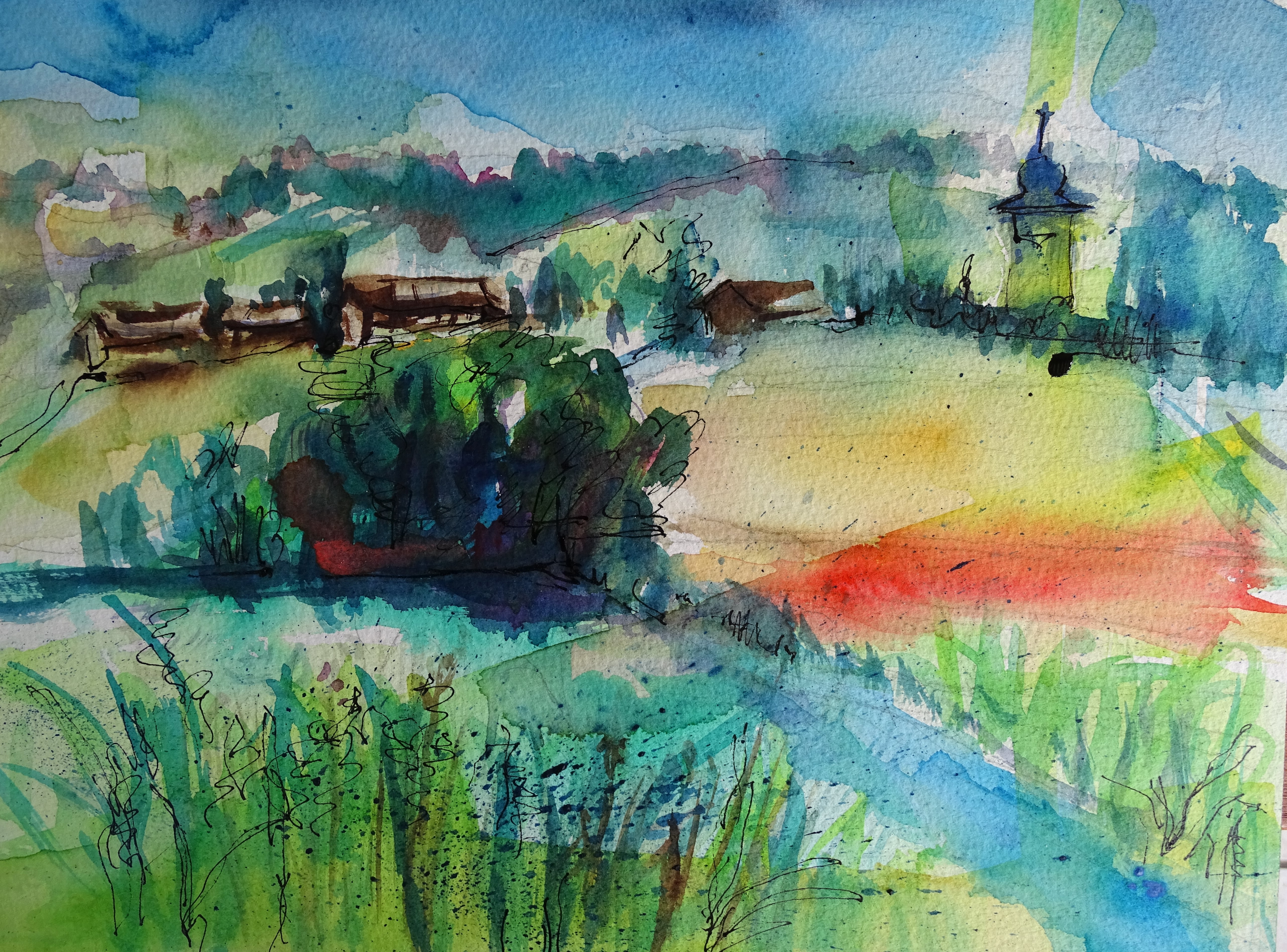 Bavarian-summer-watercolour-Aquarell-Bayern-Bad-Birnbach-Nadia-Baumgart