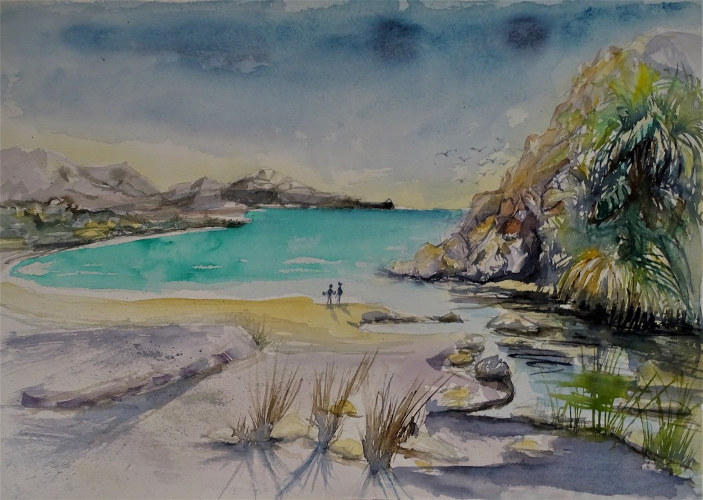 kreta-bucht-aquarell-nadia-baumgart