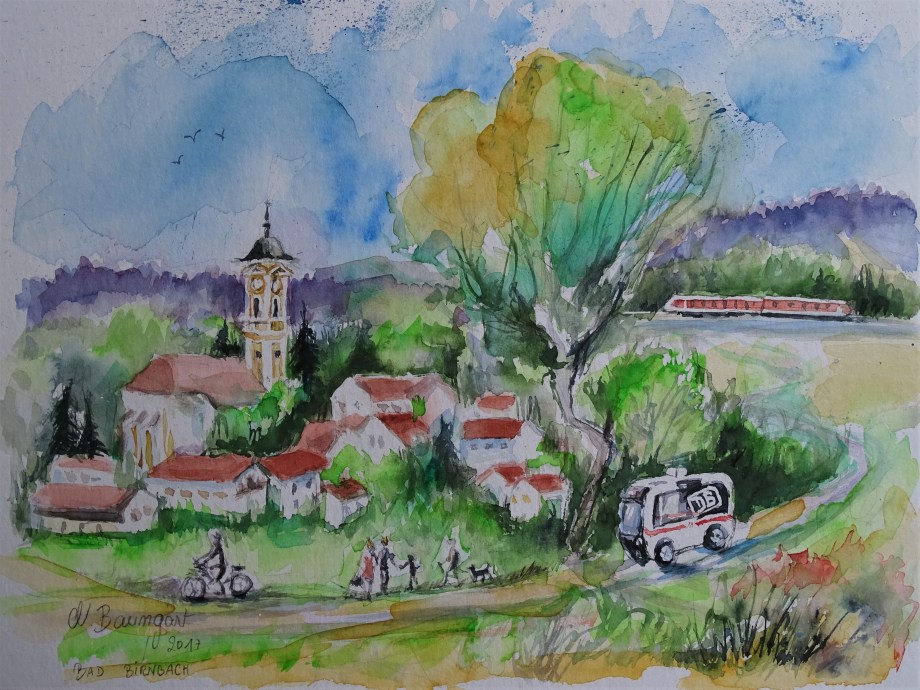 Autonomer-Bus-Bad Birnbach-Aquarelle-Nadia-Baumgart