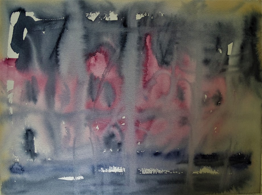 Nebel-Rote-Kirche-Aquarelle-Nadia-Baumgart