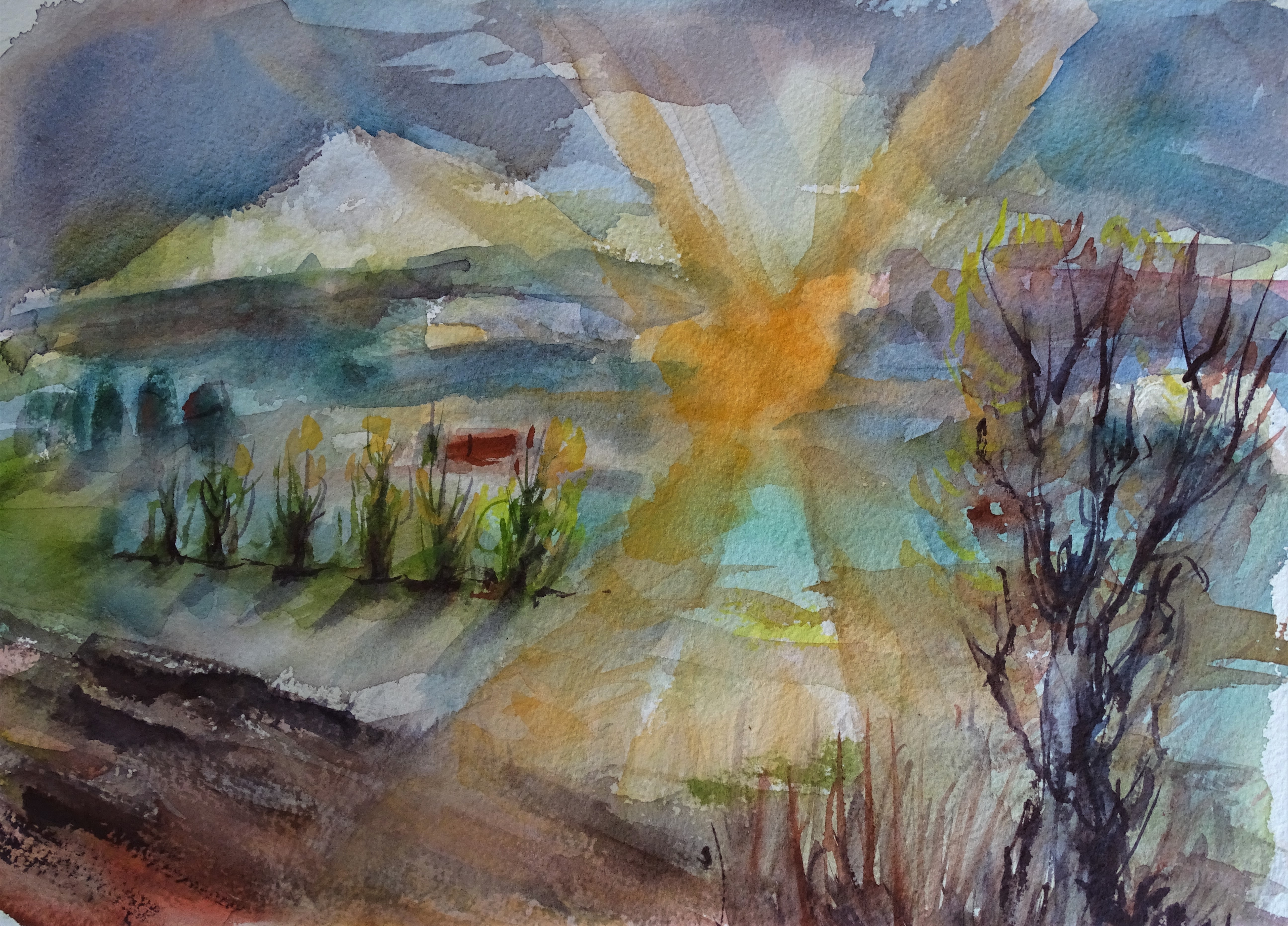 2-Sonnenaufgang-ueber-dem-Rottal-aquarell-Nadia-Baumgart