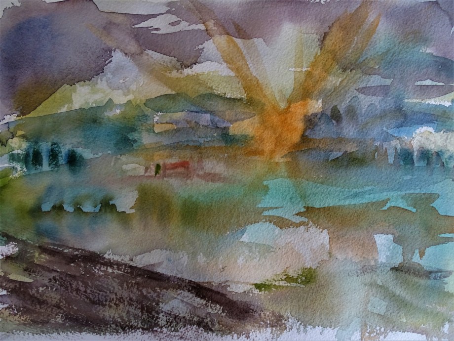 Sonnenaufgang-ueber-dem-Rottal-aquarell-Nadia-Baumgart