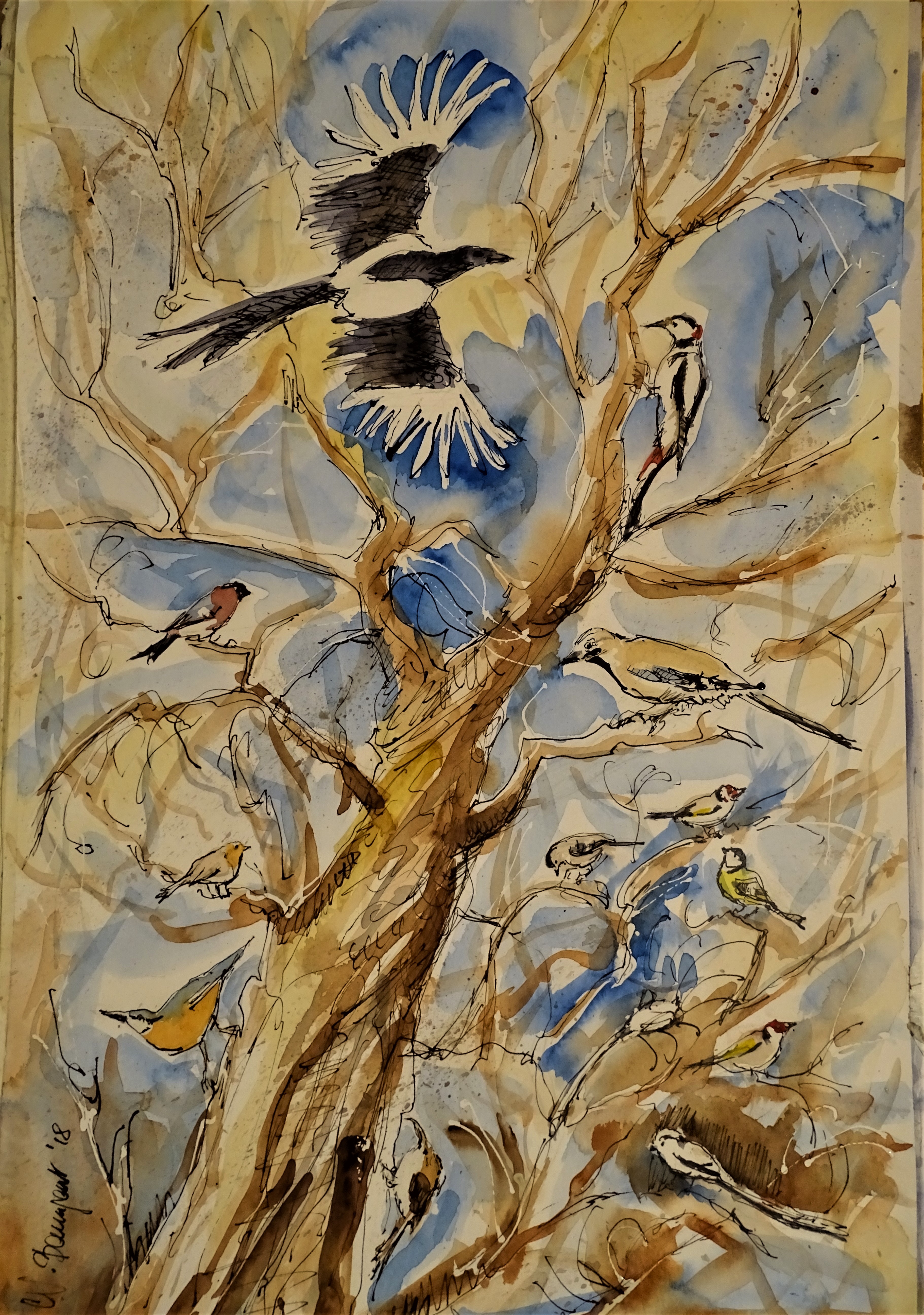 Vogelbaum-Aquarelle-Nadia-Baumgart