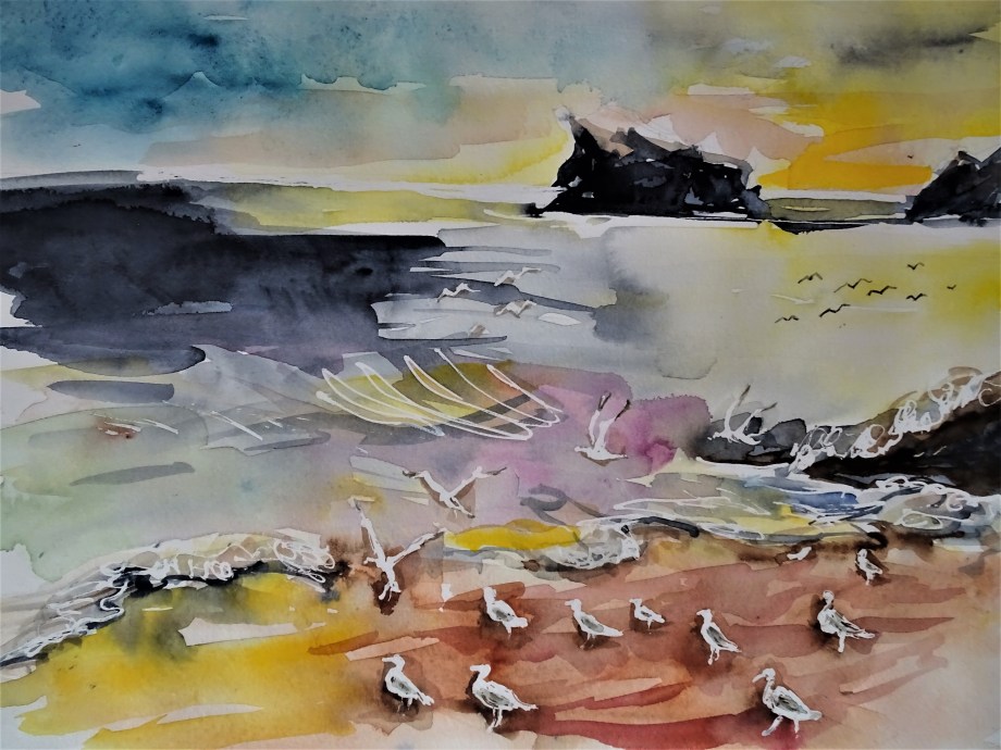 Azoren-Sao-Miguel-Strand-Aquarell-Nadia-Baumgart