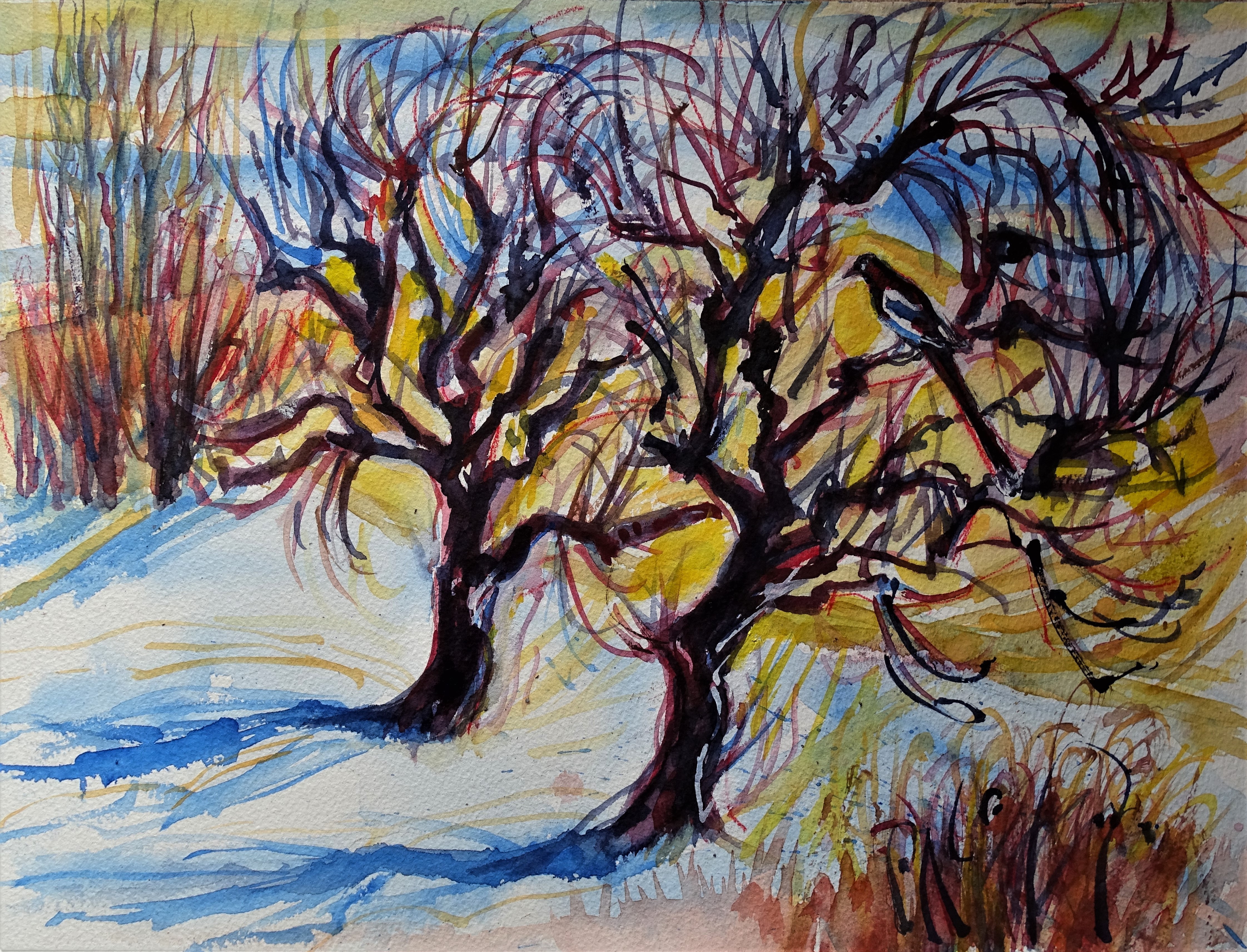 apfelbaueme-im-schnee-nadia-baumgart-aquarelle