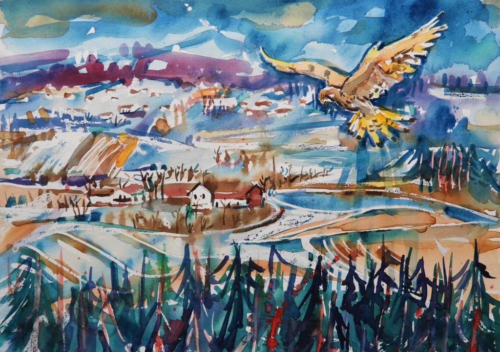 Landschaftsmalerei an Rott und Inn - Rottaler Landschaft mit Falken