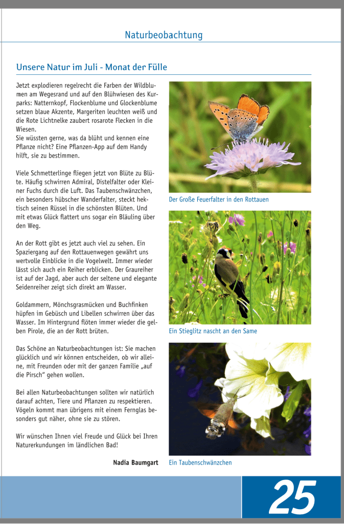 Naturbeobachtung - Kulturspatz Bad Birnbach - Text und Fotos von Nadia Baumgart