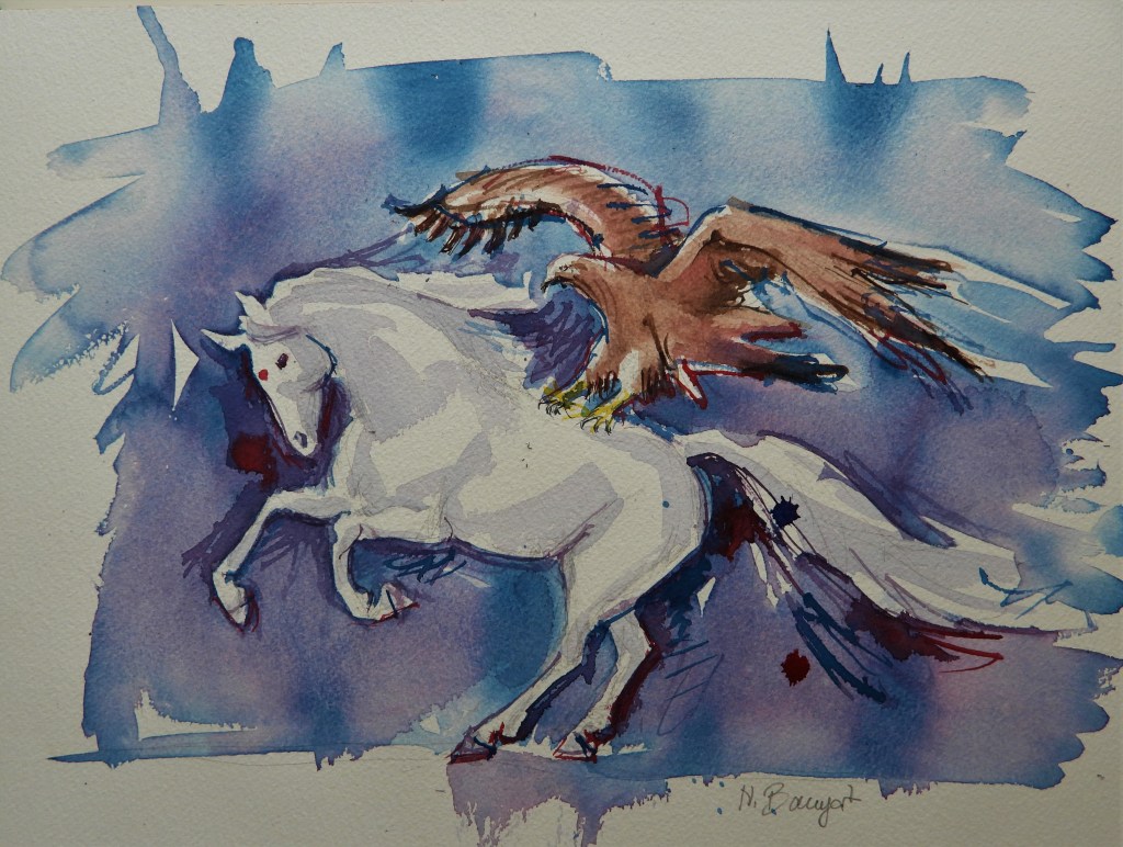 Pferd und Adler - Aquarelle Künstlerin Nadia Baumgart