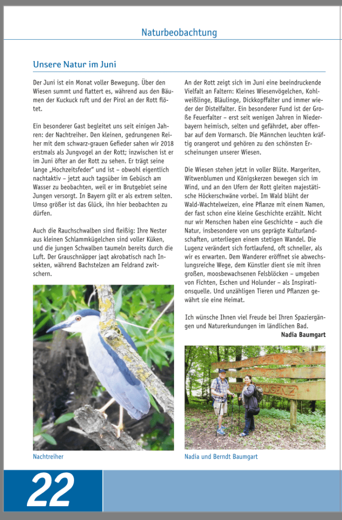 Ein Artikel über die Naturbeobachtungen im Juni, der verschiedene Vogelarten und die Schönheit der Natur beschreibt.